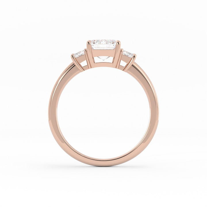 0.5ct Moissanite Emerald Cut Three Stone 18K Rose Gold Engagement Ring