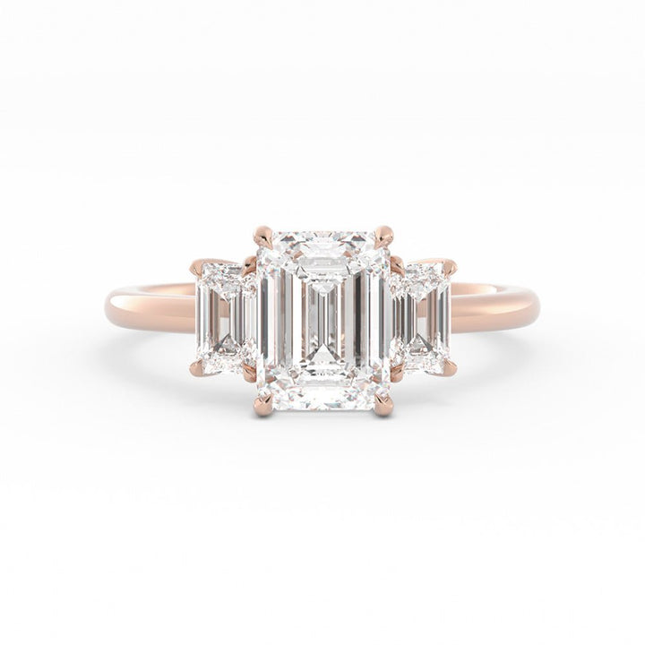 0.5ct Moissanite Emerald Cut Three Stone 18K Rose Gold Engagement Ring