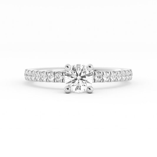 0.5ct Lab Grown Diamond Pave Halo, Accent 18K White Gold Engagement Ring