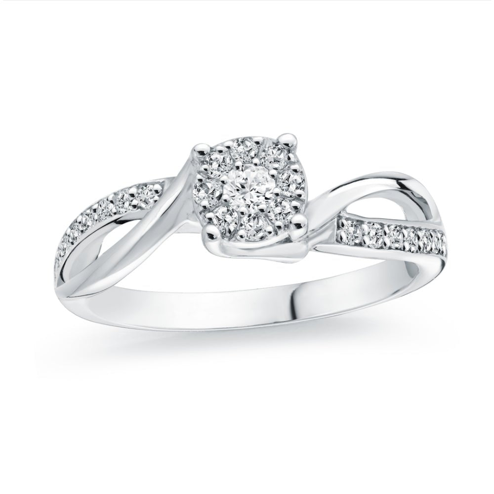Natural Diamond Split Halo 18K White Gold Engagement Ring