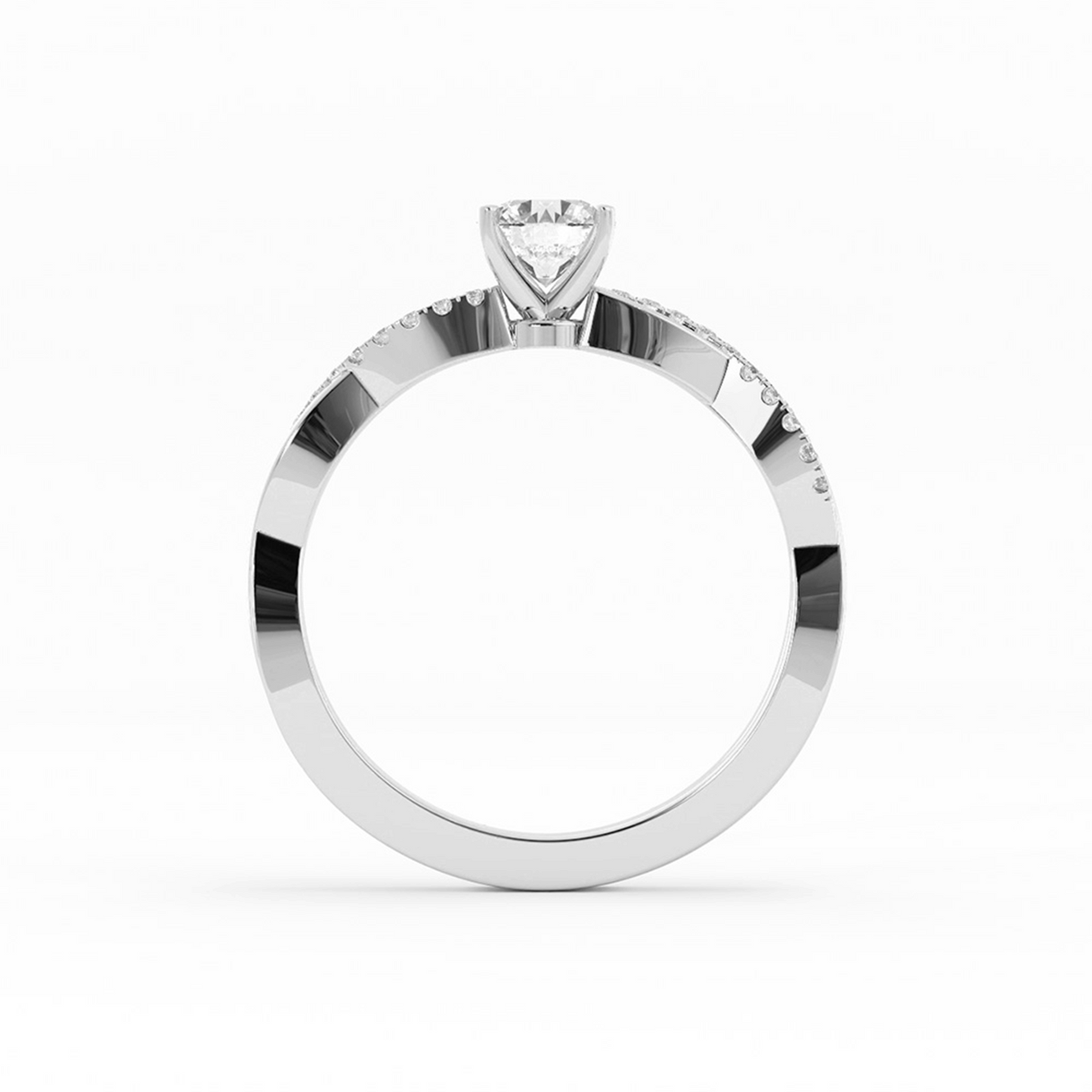 0.5ct Lab Grown Diamond Pave Twist Solitaire 18K White Gold Engagement Ring