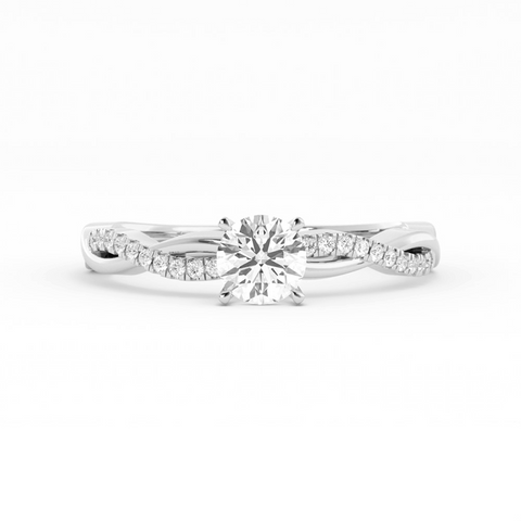 0.5ct Lab Grown Diamond Pave Twist Solitaire 18K White Gold Engagement Ring