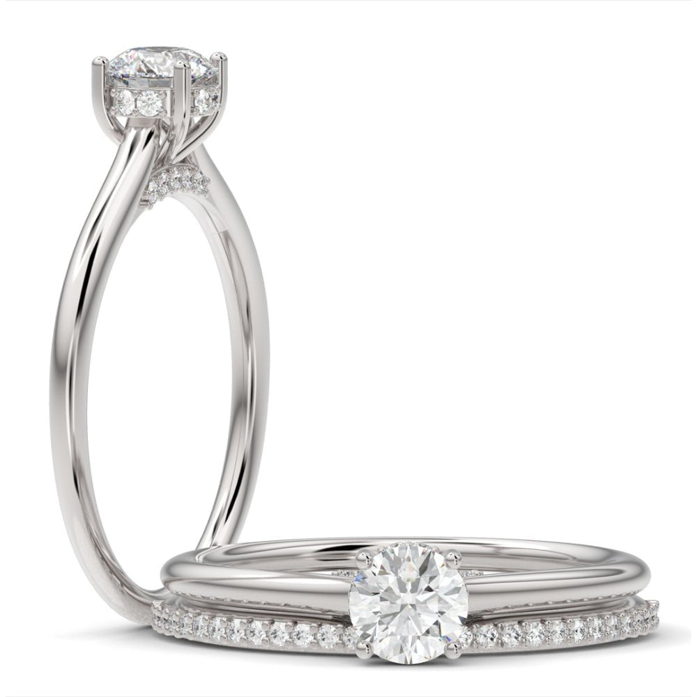 0.5ct Natural Diamond Round Hidden Halo 18K White Gold Engagement Ring