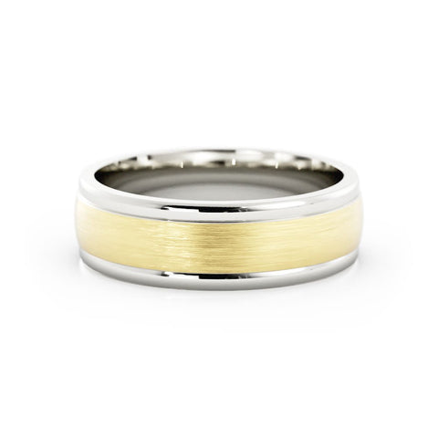 Two-Tone 18K White/Yellow Gold Satin Step-Down Edge 6mm Wedding Band