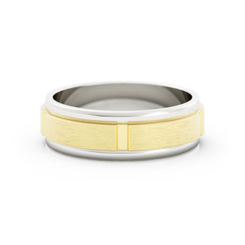 Two-Tone 18K White/Yellow Gold Satin Vertical Groove 6mm Wedding Band