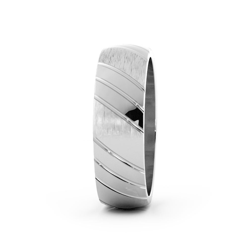 18K White Gold Satin Diagonal Groove with Alternating Finish 6mm Wedding Band