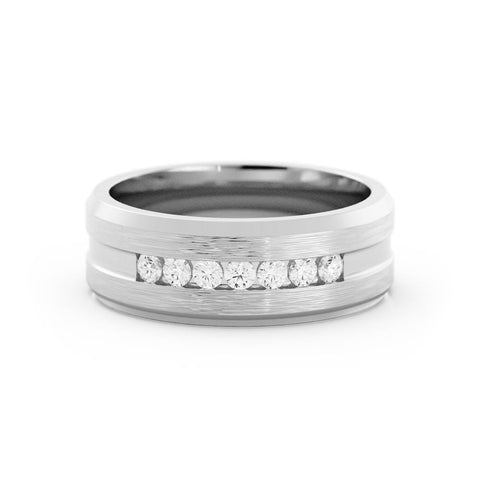 18K White Gold Round Lab Grown Diamond with Center Groove Wedding Band