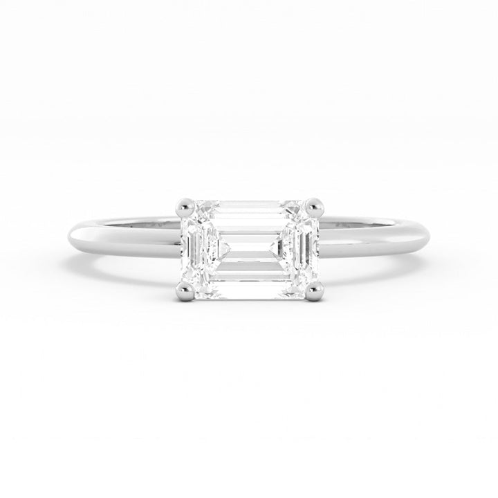 1.0ct Moissanite Emerald East West 18K White Gold Engagement Ring