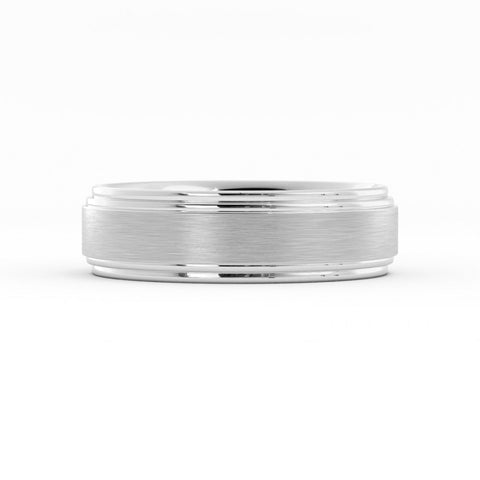 18K White Gold Satin Elevated Center with Double Groove 6mm Wedding Band