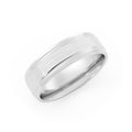 18K White Gold Satin Elevated Center with Two Grooves 6mm Wedding Band