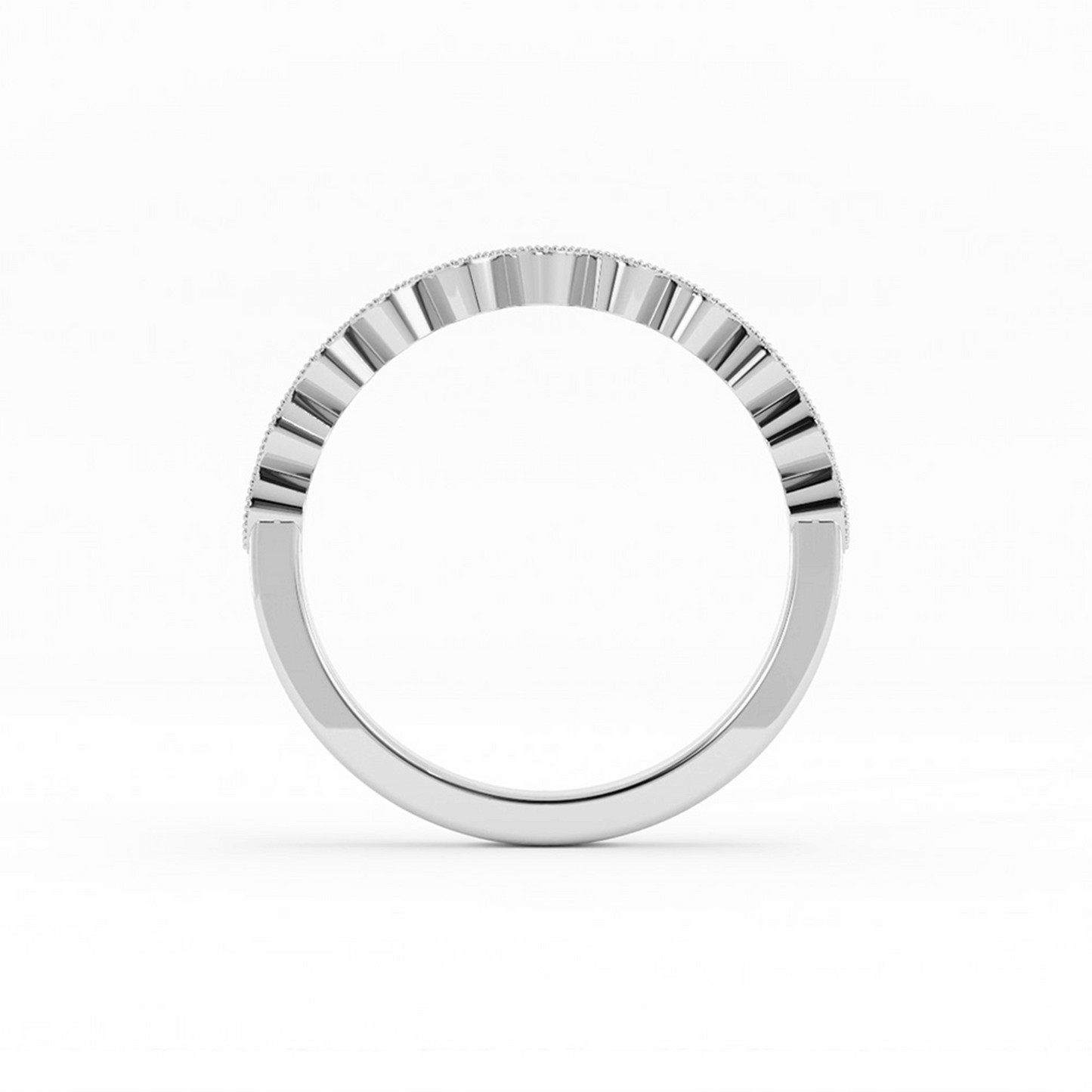 18K White Gold Round Half Shank Eyelet Milgrain Lab Grown Diamond Wedding Band