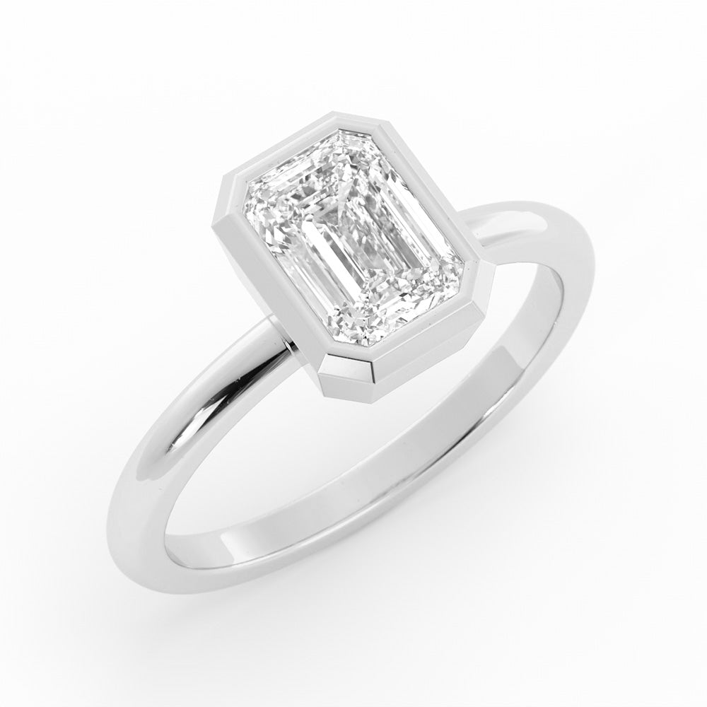1.0ct Moissanite Emerald North South Solitaire 18K White Gold Engagement Ring