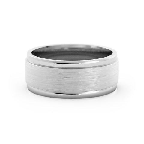 18K White Gold Satin Step-Down Edge 8mm Wedding Band