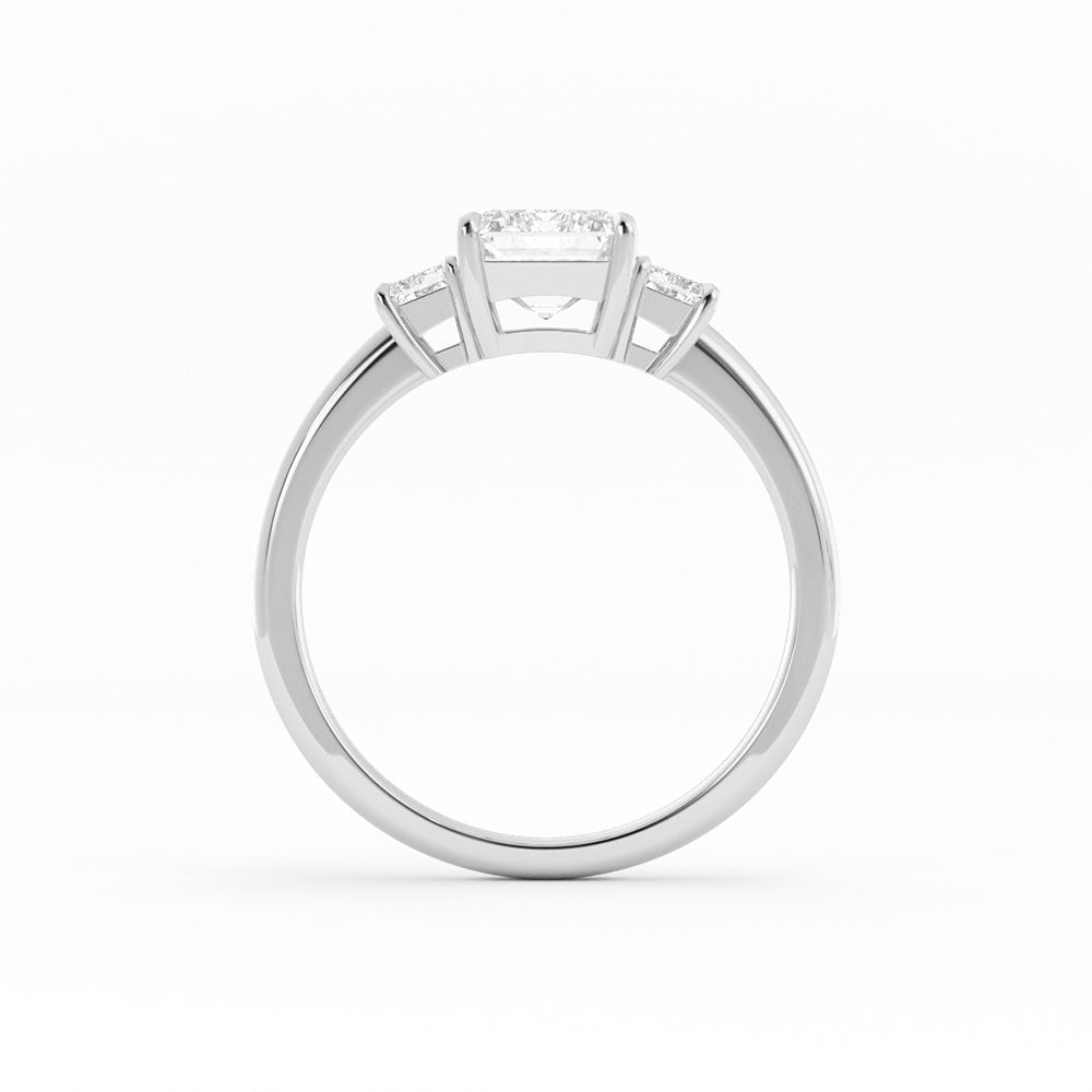 0.5ct Moissanite Emerald Cut Three Stone 18K White Gold Engagement Ring