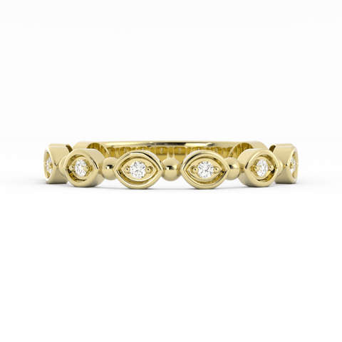 18K Yellow Gold Round Bead and Eyelet Natural Diamond Wedding Band