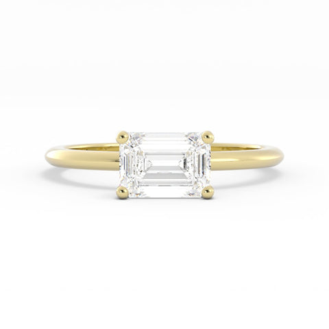 1.0ct Moissanite Emerald East West 18K Yellow Gold Engagement Ring