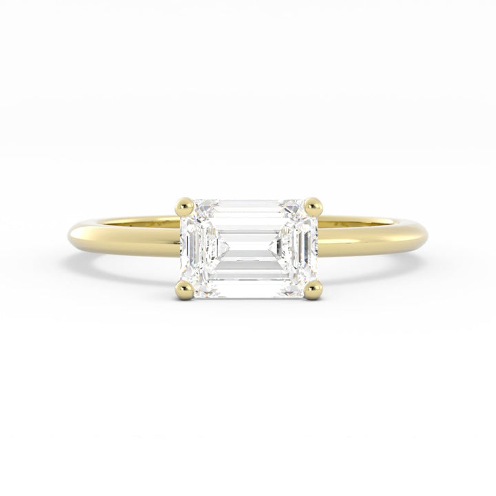 1.0ct Moissanite Emerald East West 18K Yellow Gold Engagement Ring