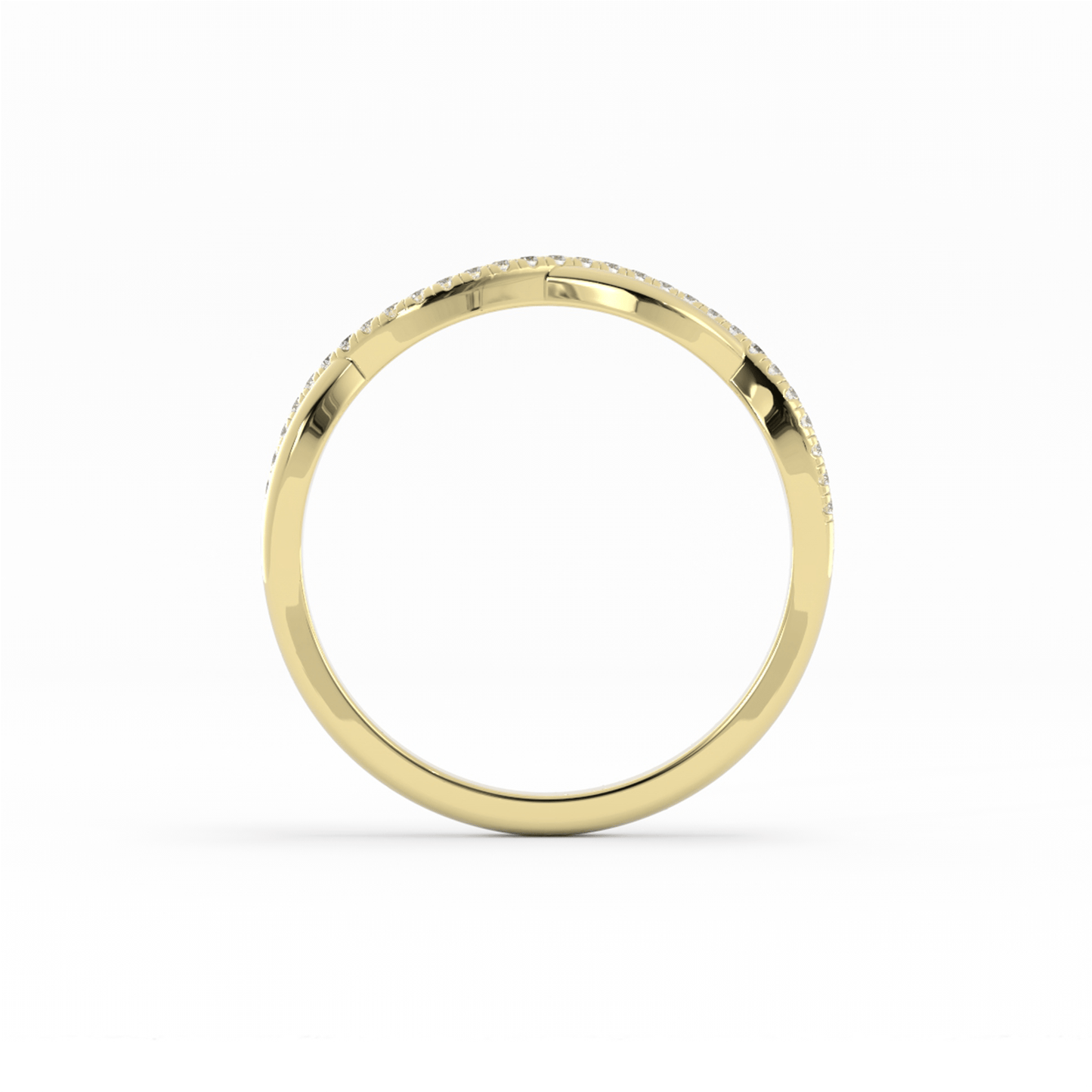 18K Yellow Gold Round Half Shank Wave Pattern Natural Diamond Wedding Band