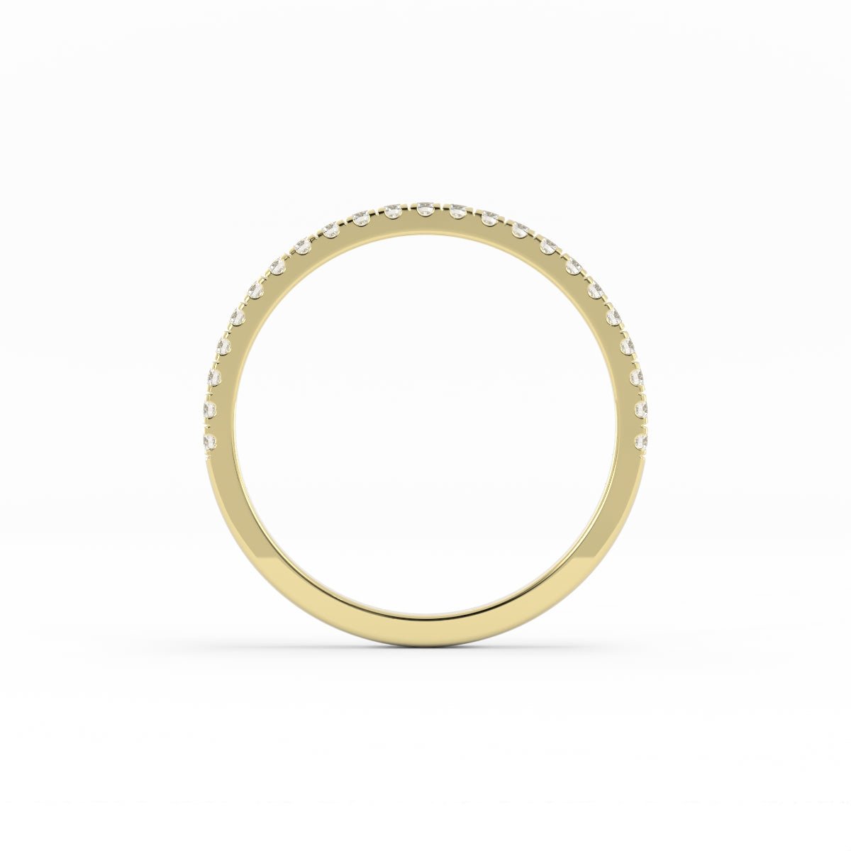 18K Yellow Gold Round Pave Half Shank Lab Grown Diamond Wedding Band