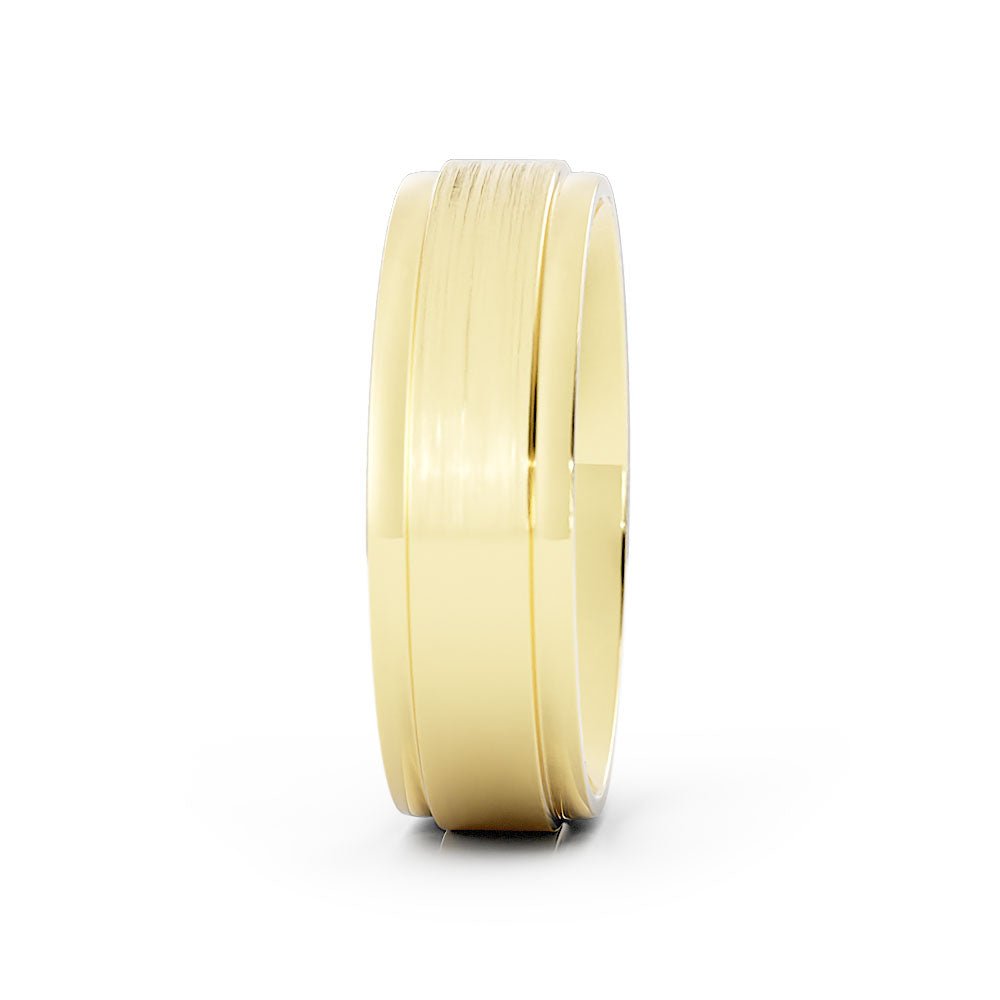 18K Yellow Gold Satin Step-Down Edge 6mm Wedding Band
