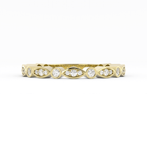 18K Yellow Gold Round Three Quarter Alternating Eyelet Lab Grown Diamond Wedding Band