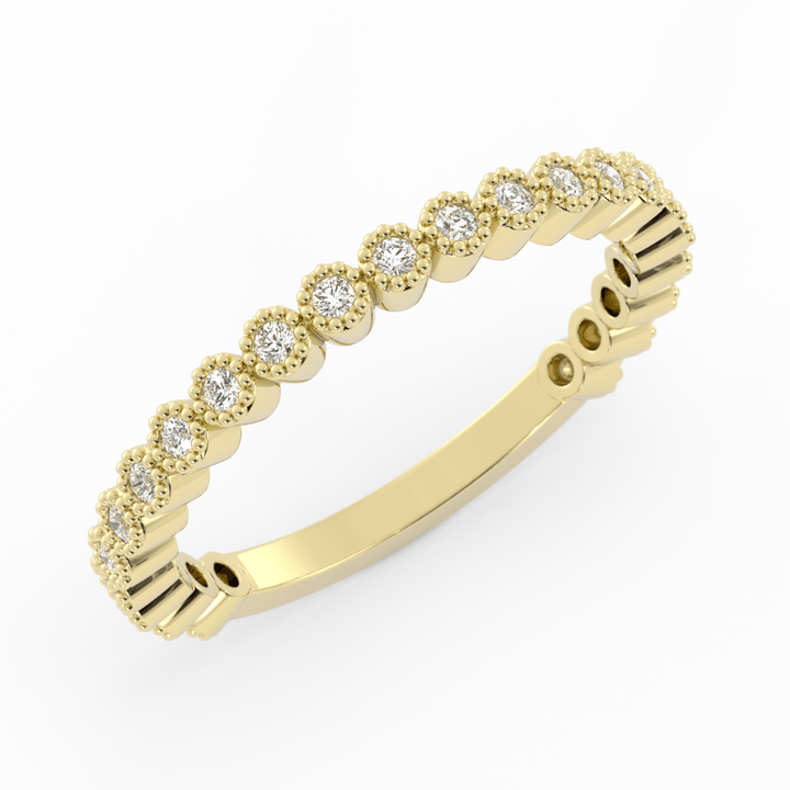 18K Yellow Gold Round Three Quarter Milgrain Lab Grown Diamond Wedding Band