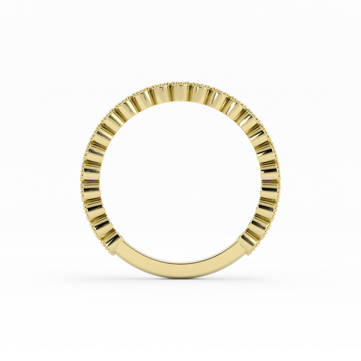 18K Yellow Gold Round Three Quarter Milgrain Lab Grown Diamond Wedding Band