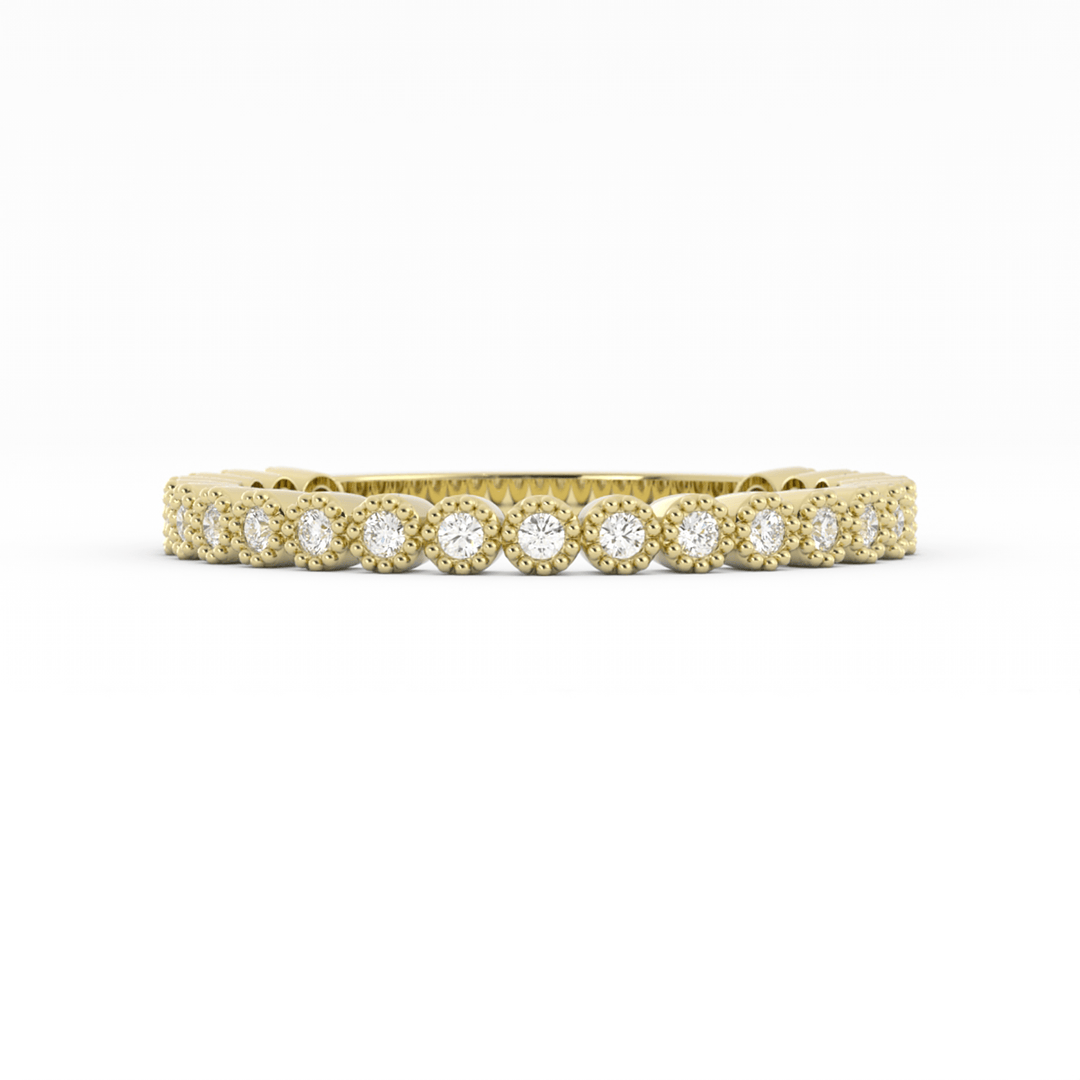 18K Yellow Gold Round Three Quarter Milgrain Lab Grown Diamond Wedding Band