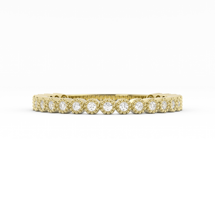 18K Yellow Gold Round Three Quarter Milgrain Lab Grown Diamond Wedding Band