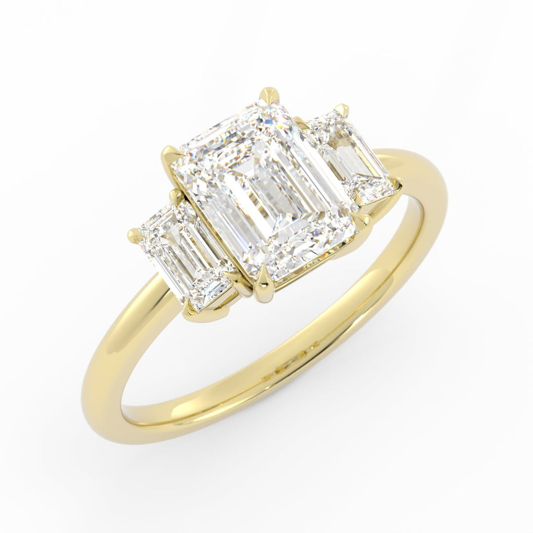 0.5ct Moissanite Emerald Cut Three Stone 18K Yellow Gold Engagement Ring