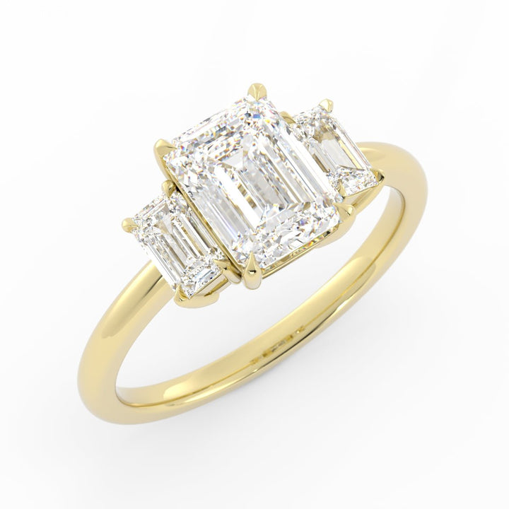 0.5ct Moissanite Emerald Cut Three Stone 18K Yellow Gold Engagement Ring