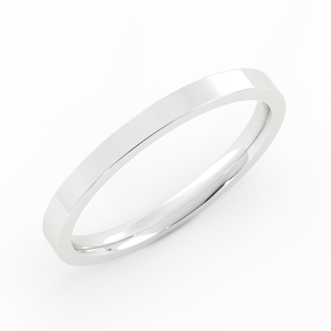 18K White Gold 2mm  Flat Comfort Fit Wedding Band