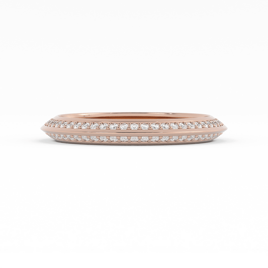 14K Rose Gold Round Double Knife Edge Natural Diamond Wedding Band