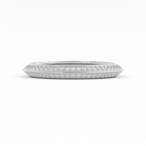 18K White Gold Round Double Knife Edge Natural Diamond Wedding Band