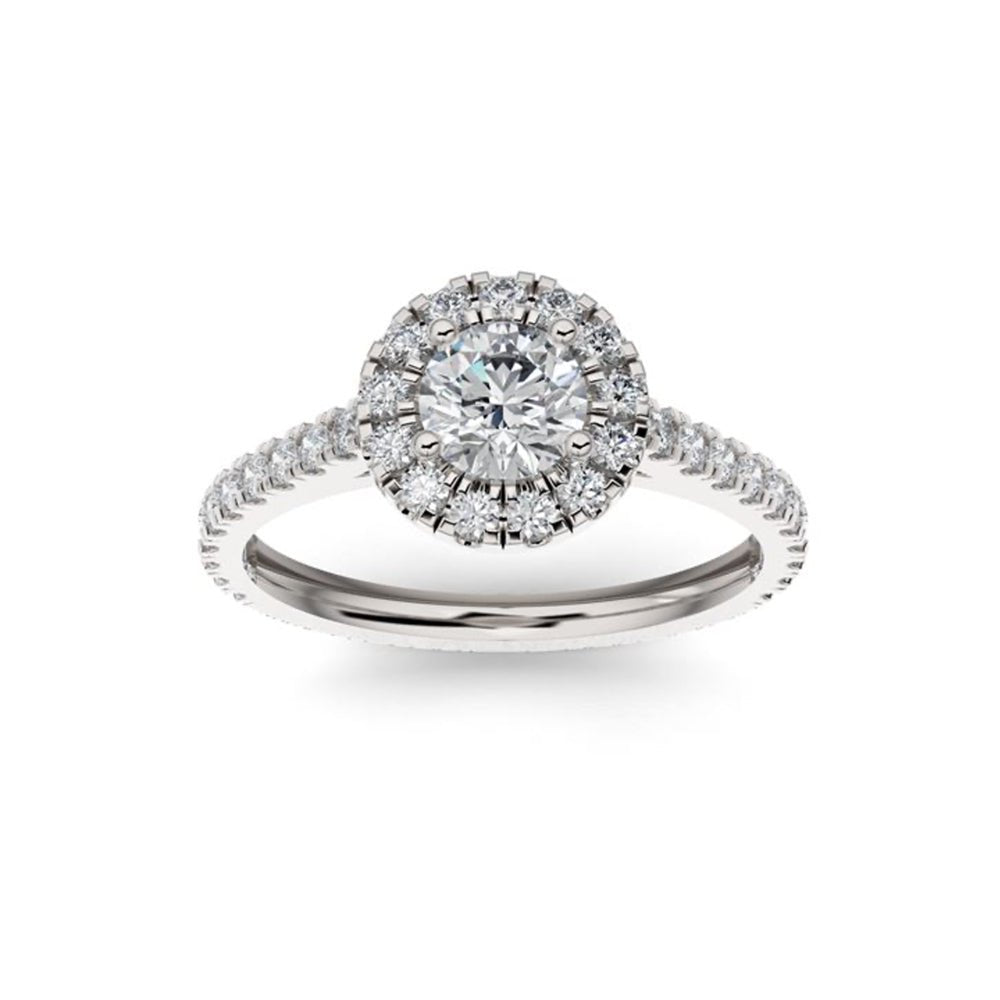 0.5ct Lab Grown Diamond Pave Halo, Accent 14K White Gold Engagement Ring