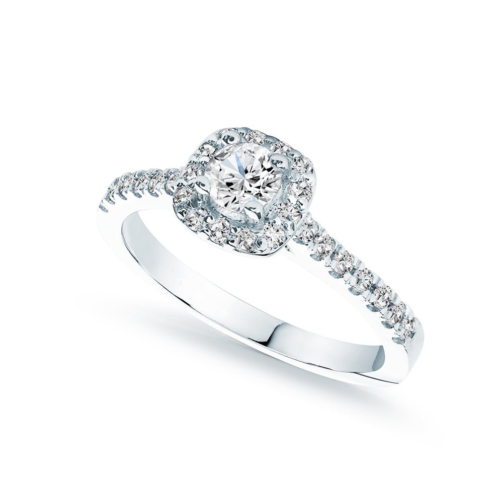 0.25ct Lab Grown Diamond Pave Square Halo Platinum Engagement Ring