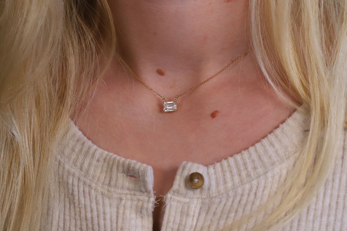 1.75ct Moissanite Classic Emerald Cut Solitaire 14K Rose Gold Necklace