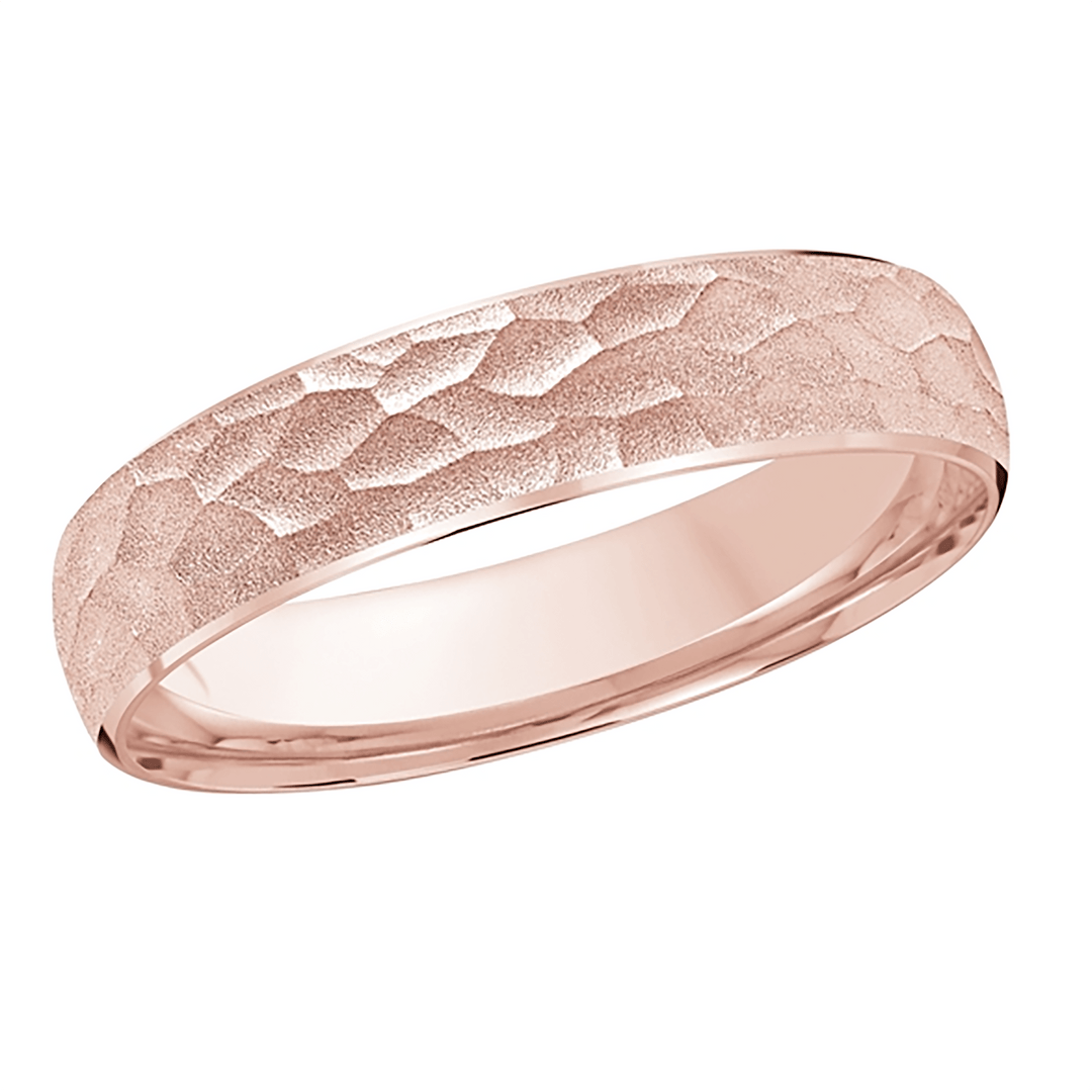10K Rose, Domed Hammered High Polish Men's Band