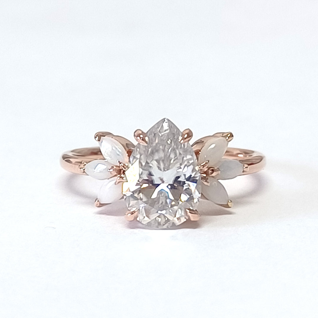 10K Rose Gold, Moissanite Center, Opal Melee, Customer Ring, Repair and Resize