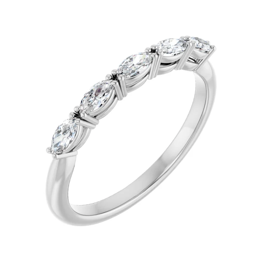 14K White Gold Five Stone Marquise Stackable Wedding Band