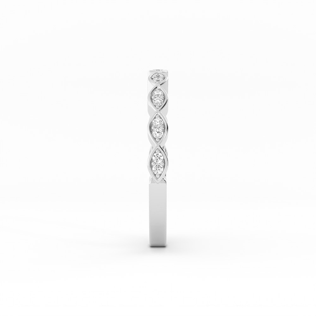 Platinum Round Half Shank Eyelet Paired Stone Natural Diamond Wedding Band