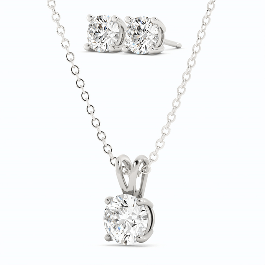 18K White Gold Plated Moissanite Stud Earrings and Pendant Necklace Set