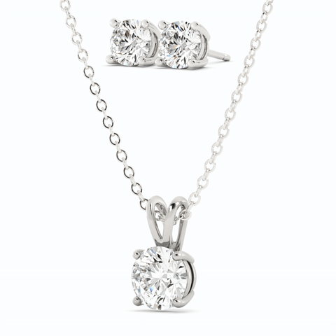 18K White Gold Plated Moissanite Stud Earrings and Pendant Necklace Set