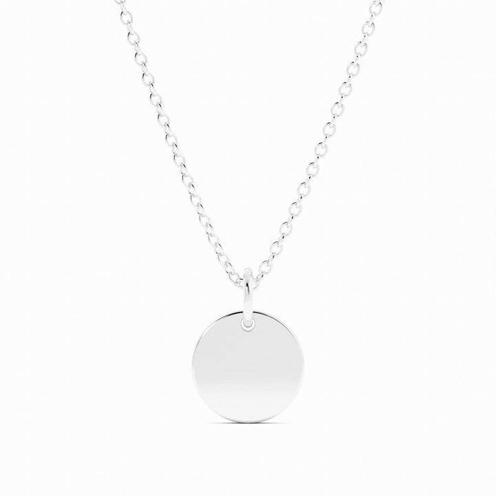 Sterling Silver Engravable Circle Pendant Necklace, Rhodium Plated