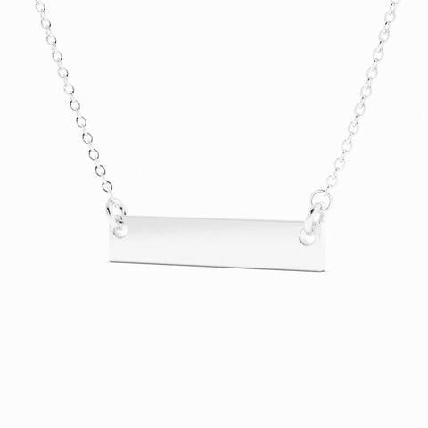 Sterling Silver Engravable Horizontal Bar Pendant Necklace, Rhodium Plated