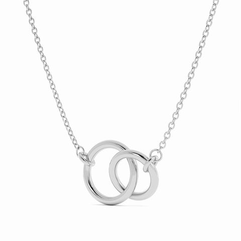 Sterling Silver Interlocking Rings Pendant Necklace, Rhodium Plated