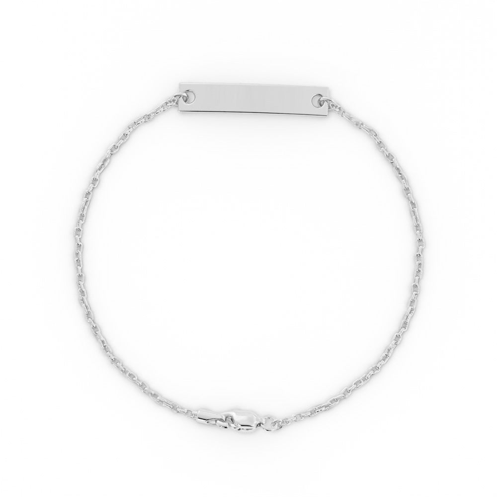 Sterling Silver Engravable Horizontal Bar Bracelet, Rhodium Plated