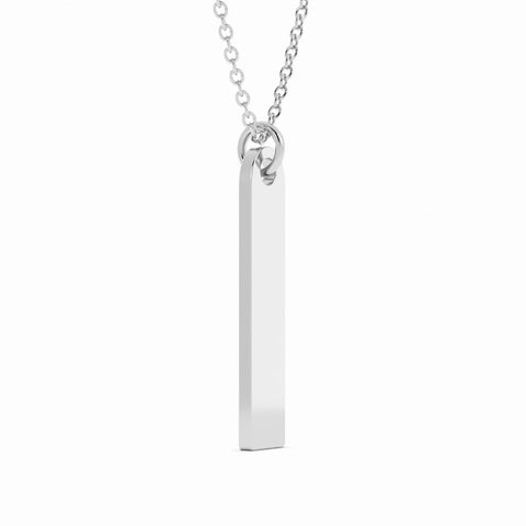 Sterling Silver Engravable Vertical Bar Pendant Necklace, Rhodium Plated