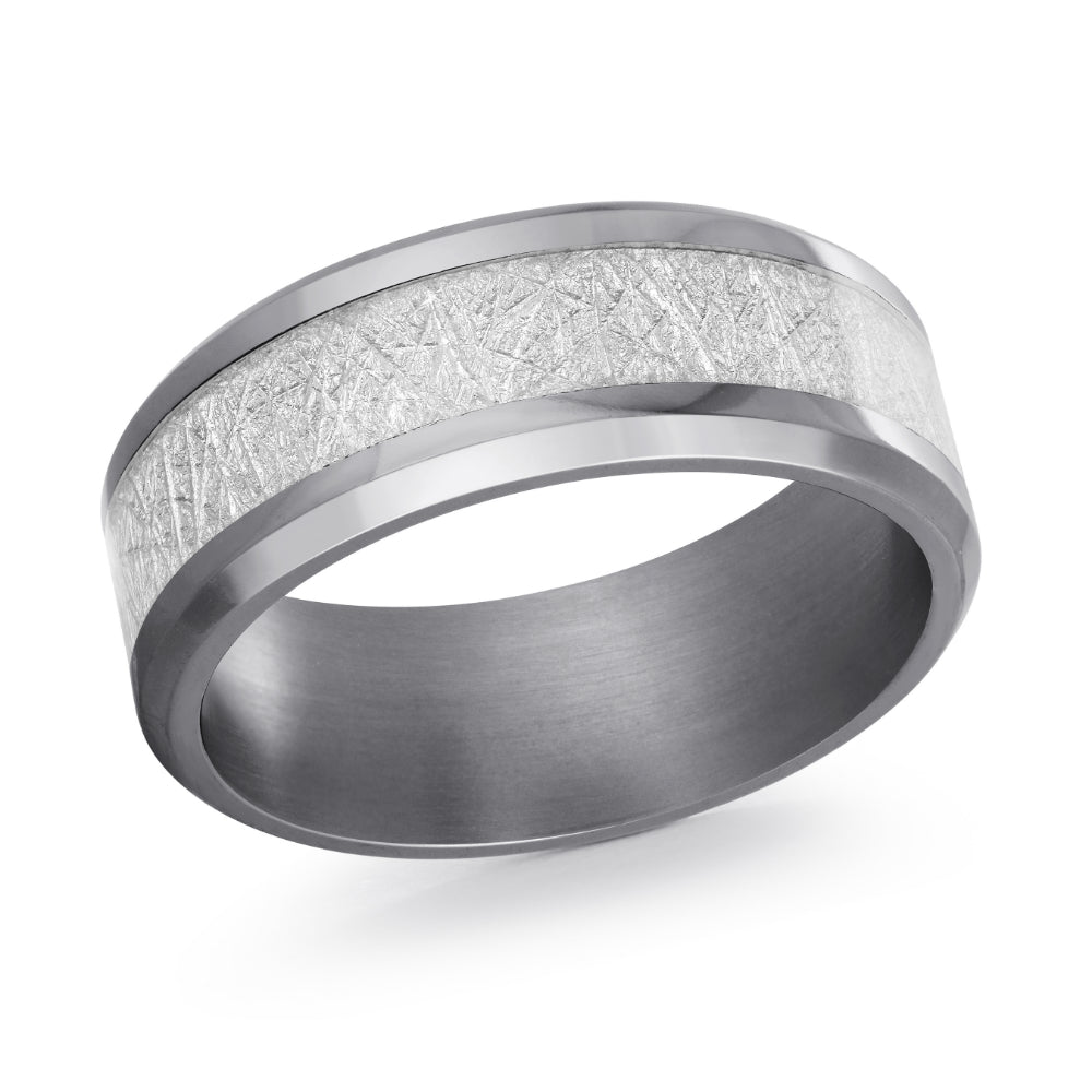 Grey Tantalum with Meteorite Inlay 8mm Wedding Band