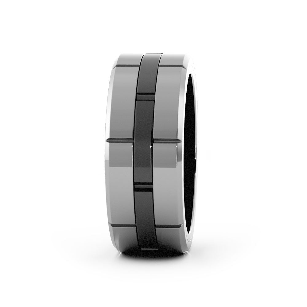 Two-Tone Black/White Tungsten 8mm Wedding Band